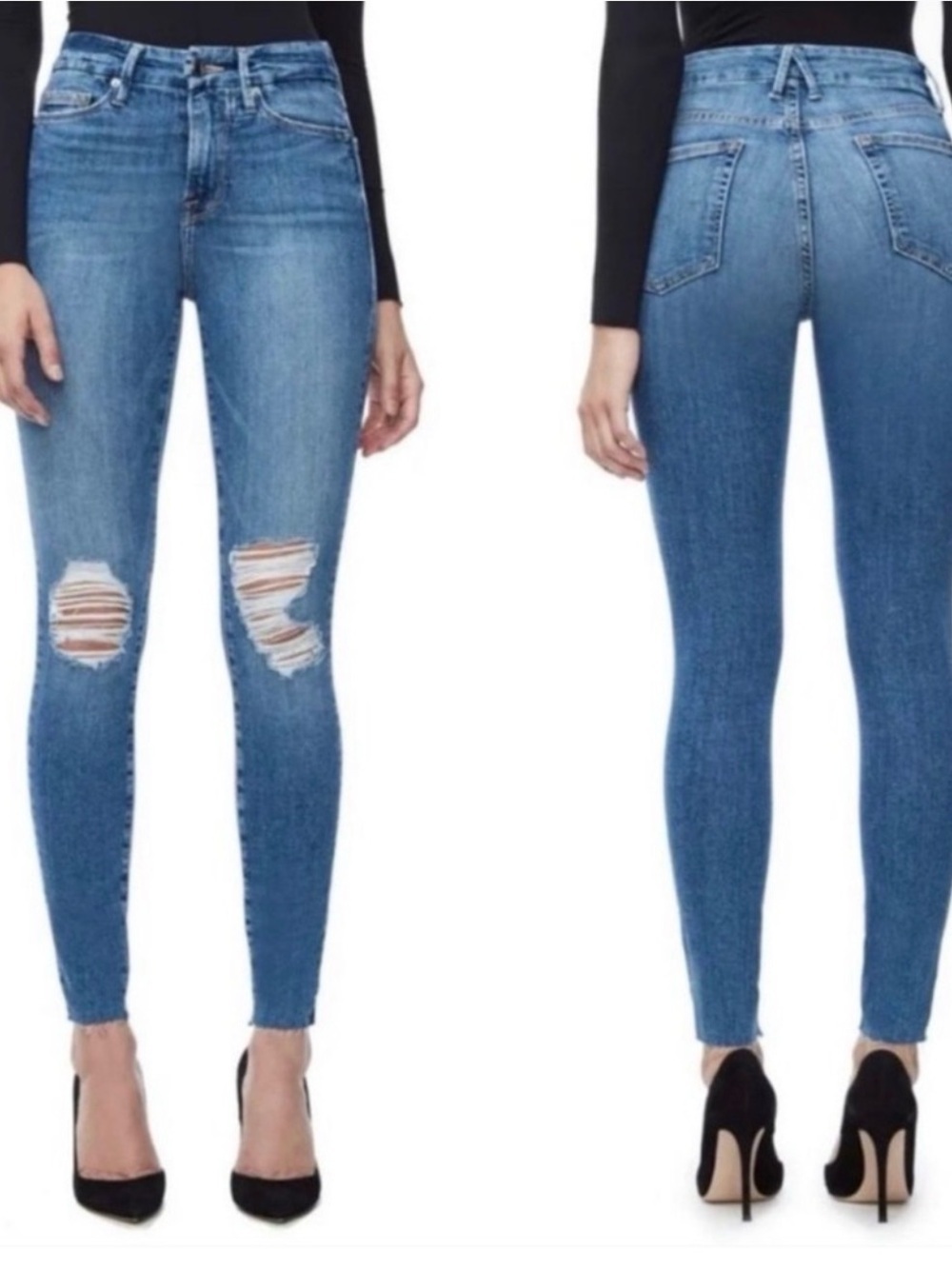 Good American Good Waist Distressed Jeans Blue Size 8 29